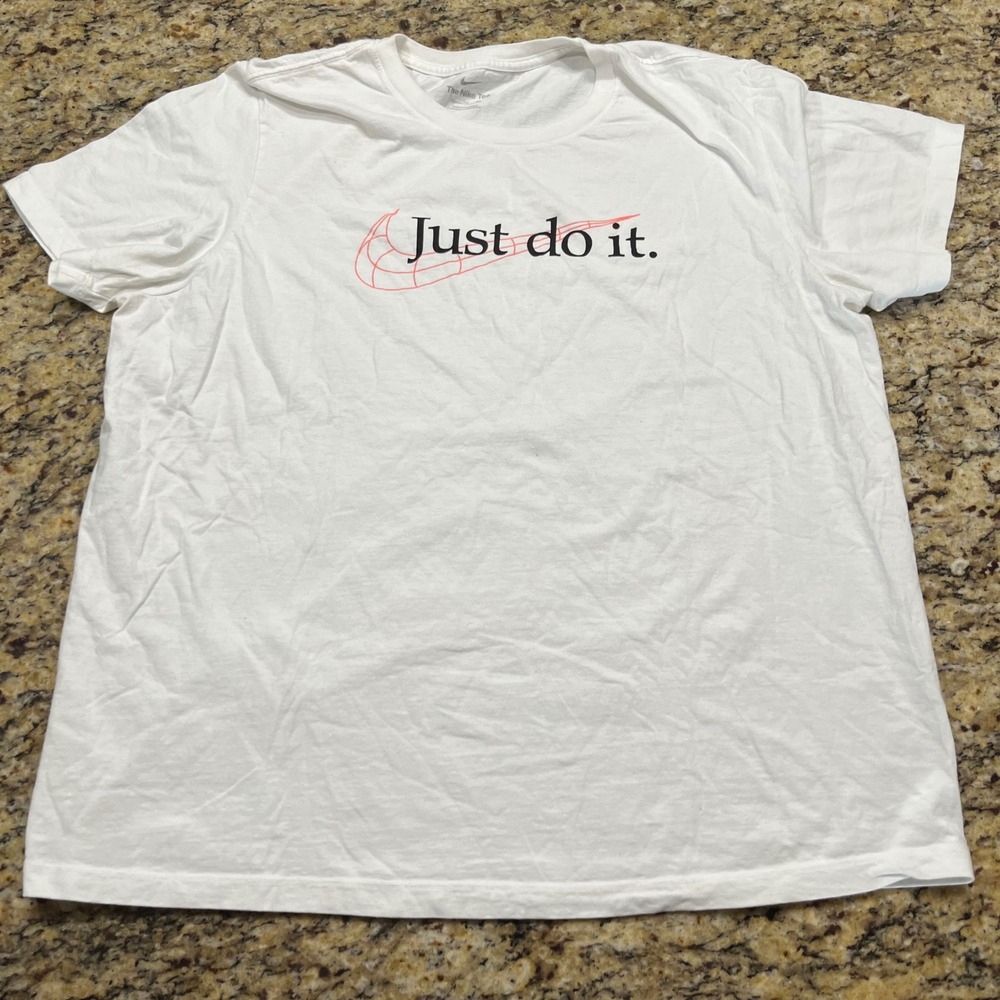 Nike Mens‎ Just Do It Graphic T-Shirt White Red Swoosh Logo Tee XXL